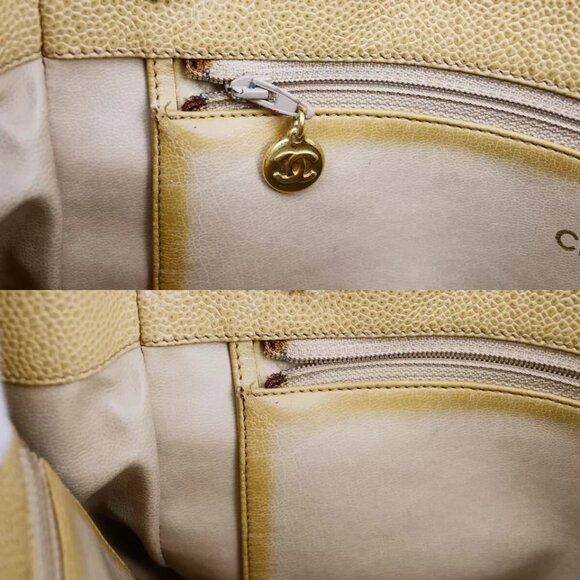 CHANEL CC Matelasse Chain Shoulder Bag Caviar Skin Leather Beige Vintage - Picture 13 of 16